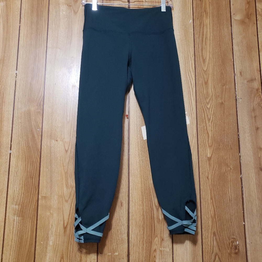 Old Navy High-Rise Contrast Teal Strappy-Hem Leggings Med